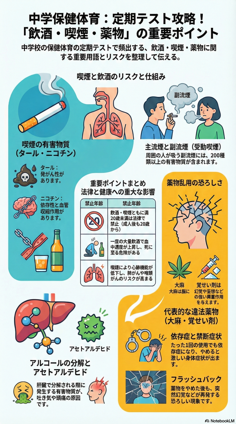 中学体育定期テスト対策(飲酒、薬物、喫煙)